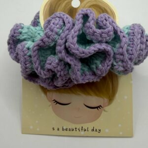 Chouchou en crochet bicolore vert et violet– Accessoire cheveux fait main avec amour